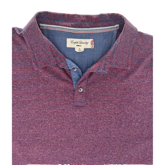 English Laundry, Mens Golf Shirt, Short Sleeve, Red & Blue Stripes, 100% Cotton - Picture 6 of 8
